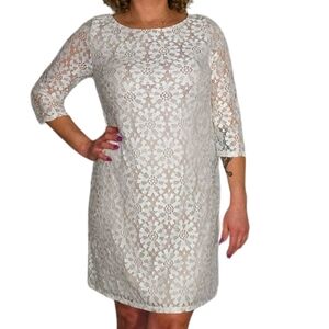 Jessica Howard Lace Long Sleeve Midi Dress Size 12 White Nude